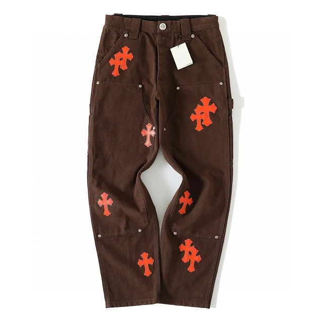 Chrome Hearts Leather Cross Double Knee Pants