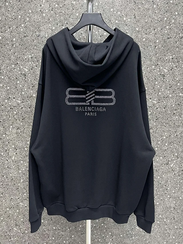 Balenciaga Cotton Jersey Zip Up Hoodies in Washed Black